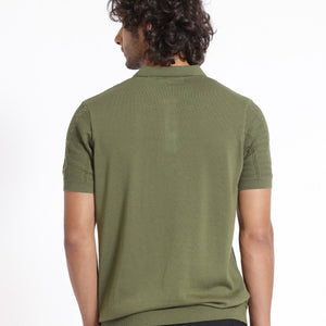 Rare Rabbit Men's Mesk Green Collared Neck Half Sleeves Knitted Polo T-Shirt