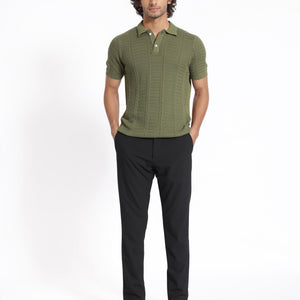 Rare Rabbit Men's Mesk Green Collared Neck Half Sleeves Knitted Polo T-Shirt