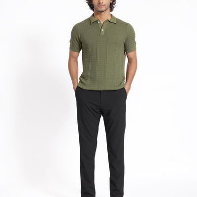 Rare Rabbit Men's Mesk Green Collared Neck Half Sleeves Knitted Polo T-Shirt