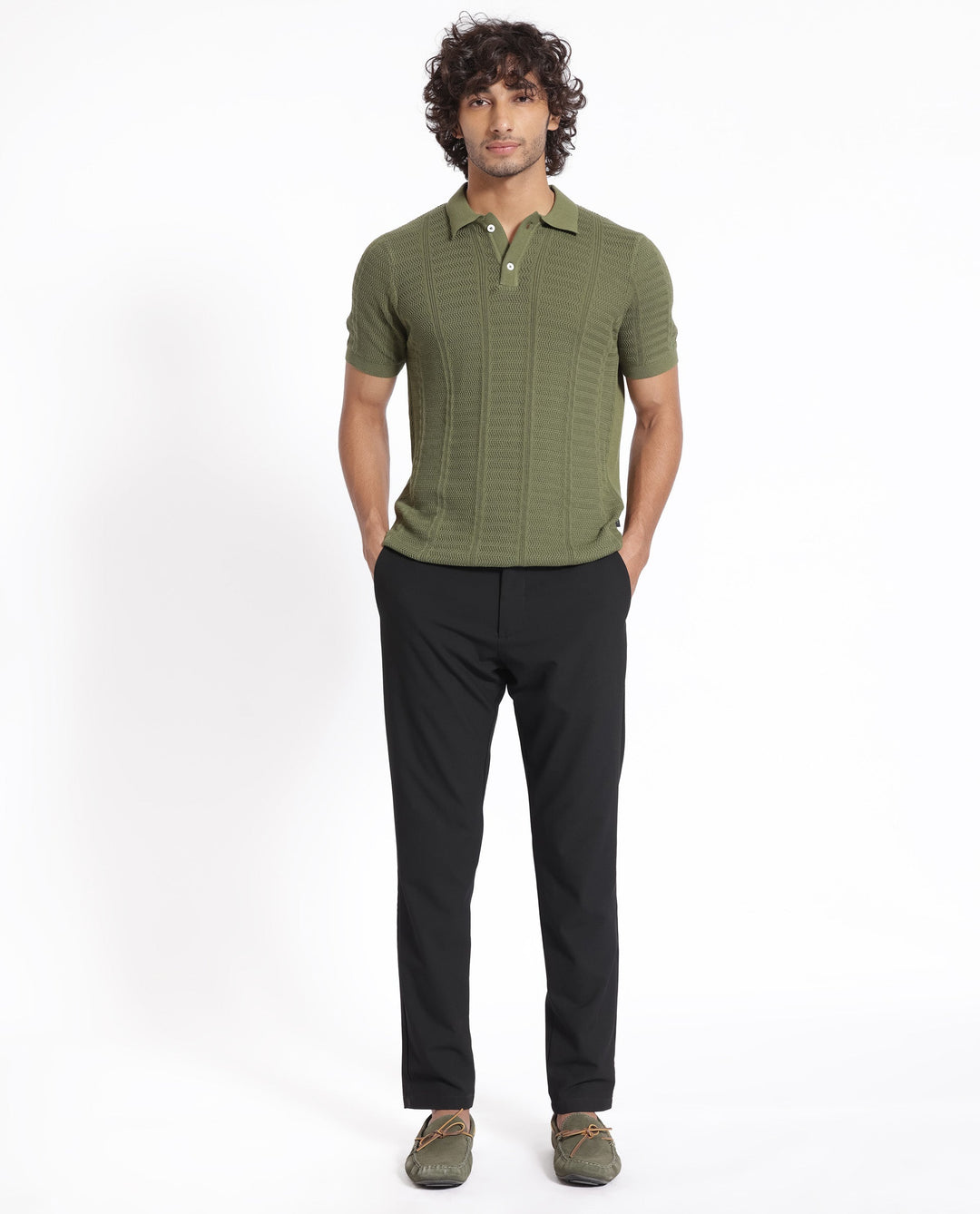 Rare Rabbit Men's Mesk Green Collared Neck Half Sleeves Knitted Polo T-Shirt