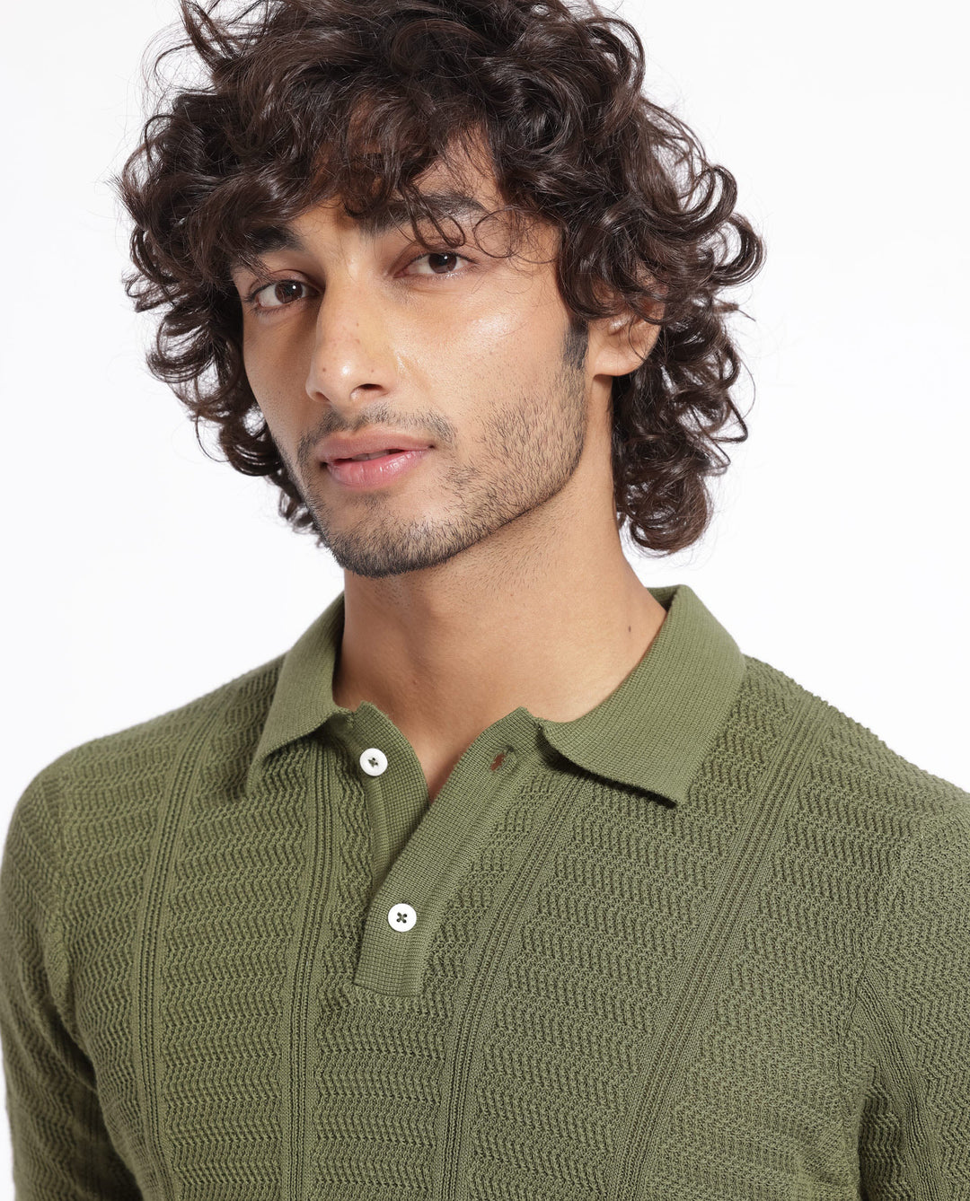 Rare Rabbit Men's Mesk Green Collared Neck Half Sleeves Knitted Polo T-Shirt