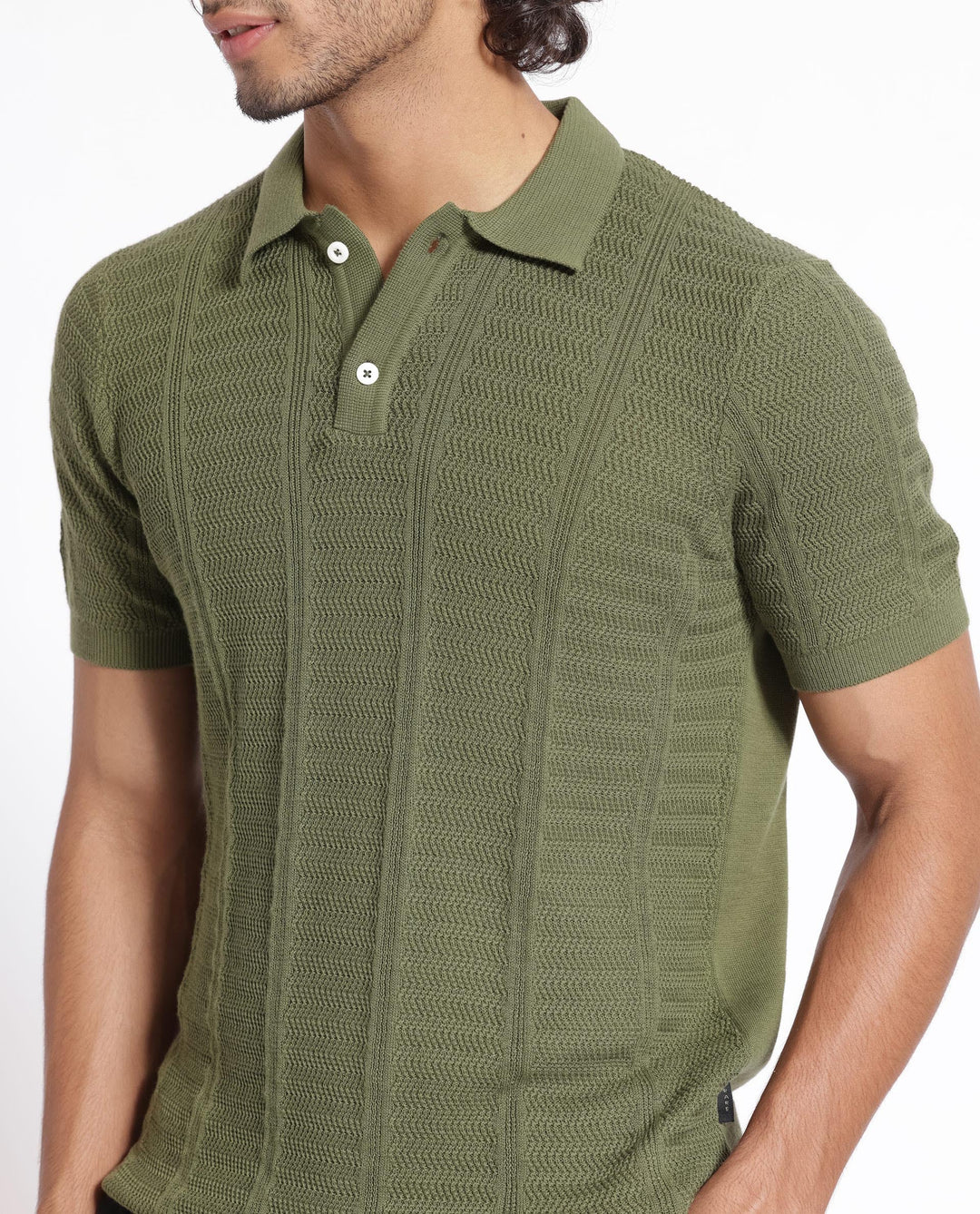 Rare Rabbit Men's Mesk Green Collared Neck Half Sleeves Knitted Polo T-Shirt