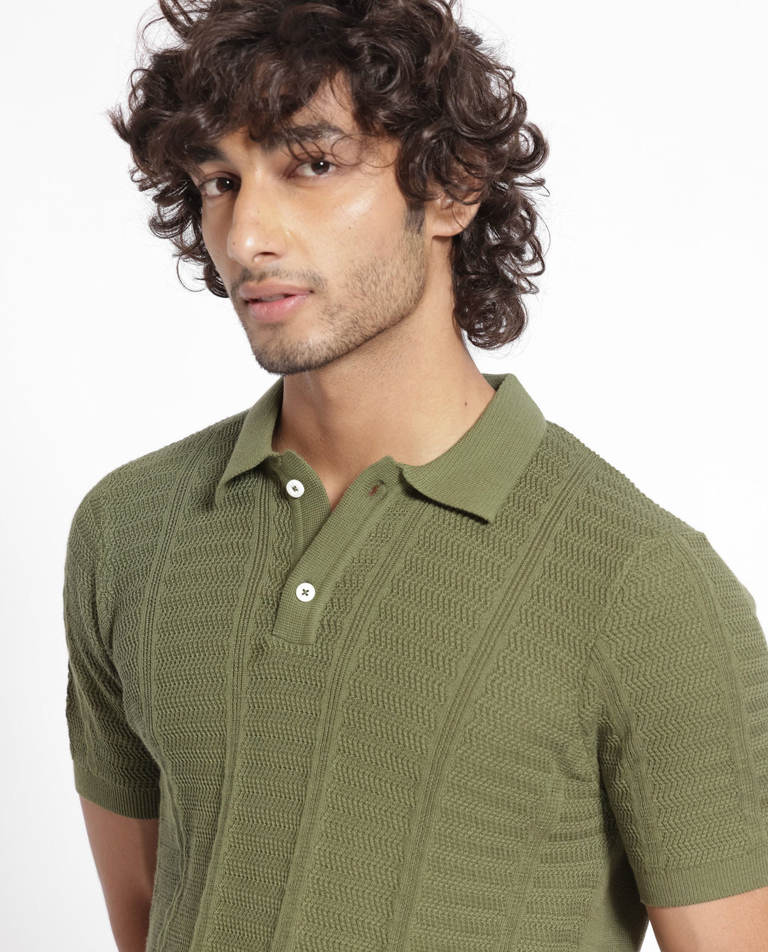 Rare Rabbit Men's Mesk Green Collared Neck Half Sleeves Knitted Polo T-Shirt