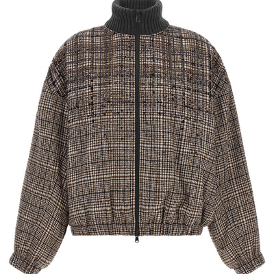 Brunello Cucinelli Sequin Check Bomber Jacket