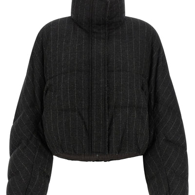 Brunello Cucinelli Micro Sequin Pinstriped Crop Down Jacket