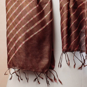 Brown - Leheriya Tie-Dye Mothra Tussar Silk Handloom Stole with Tassels