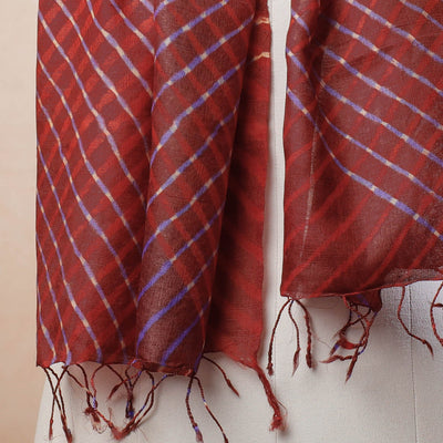 Brown - Leheriya Tie-Dye Mothra Tussar Silk Handloom Stole with Tassels