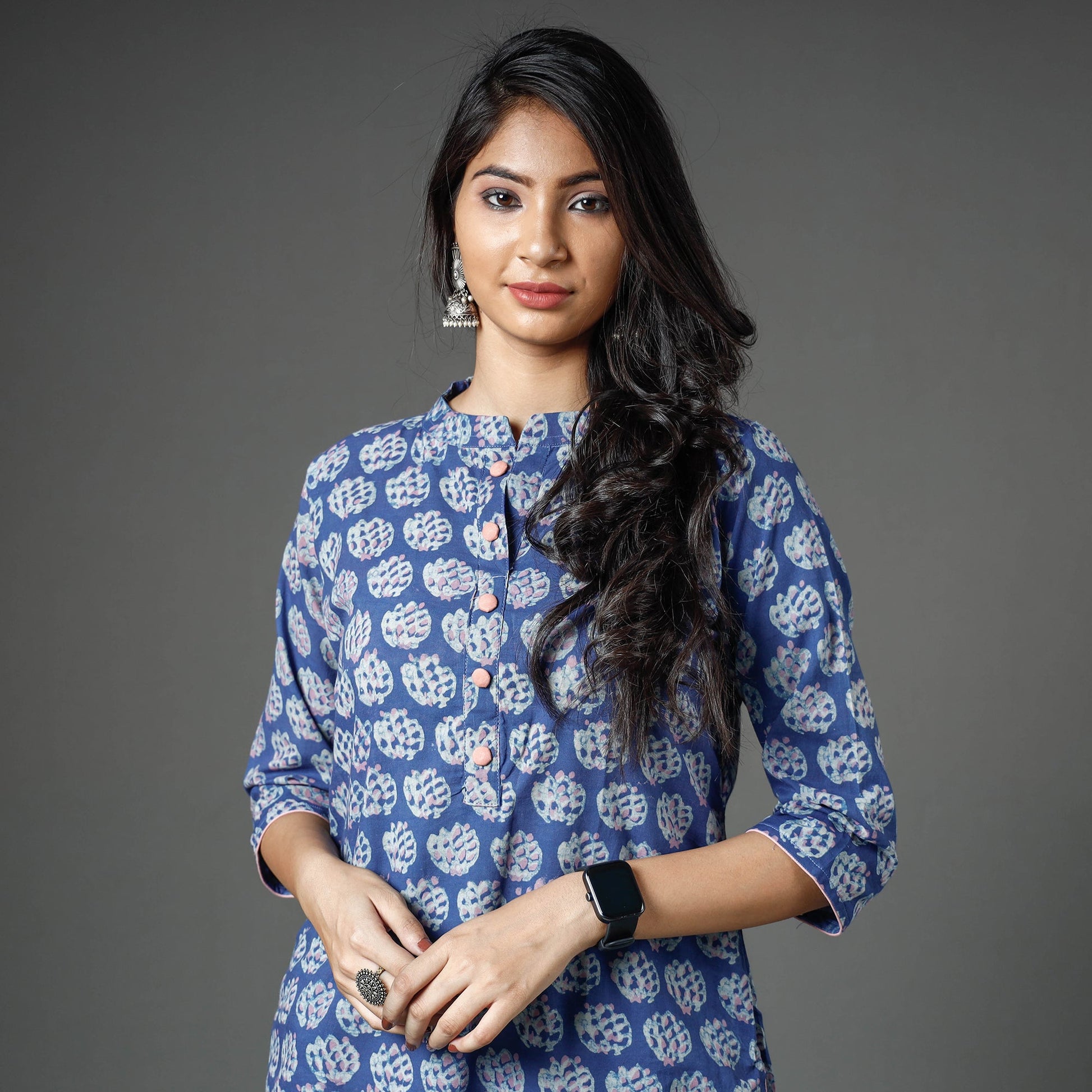 Blue - Akola Block Printed Cotton Long Straight Kurta