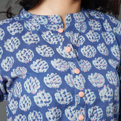 Blue - Akola Block Printed Cotton Long Straight Kurta