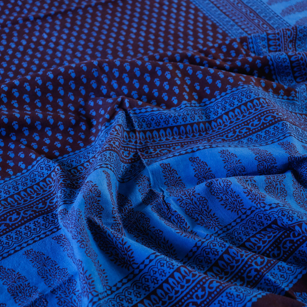 Blue - Bagh Block Printed Natural Dyed Pure Cotton Double Bed Cover (110 x 88 in)