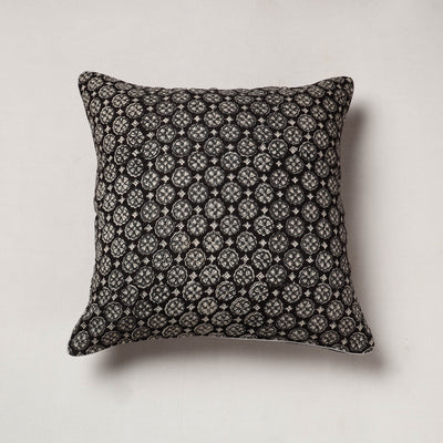 Black - Bagru Block Printed Cotton Cushion Cover (16 x 16 in)