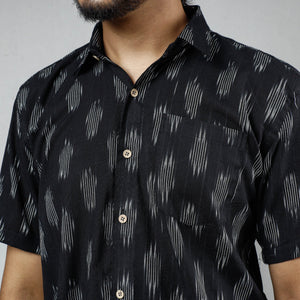 Black - Pochampally Ikat Weave Cotton Men Half Sleeve Shirt
