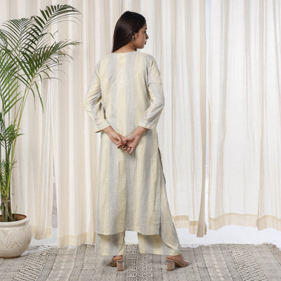 Beige Chikankari Hand Embroidery Soft Cotton Kurta with Palazzo Set