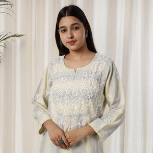Beige Chikankari Hand Embroidery Soft Cotton Kurta with Palazzo Set