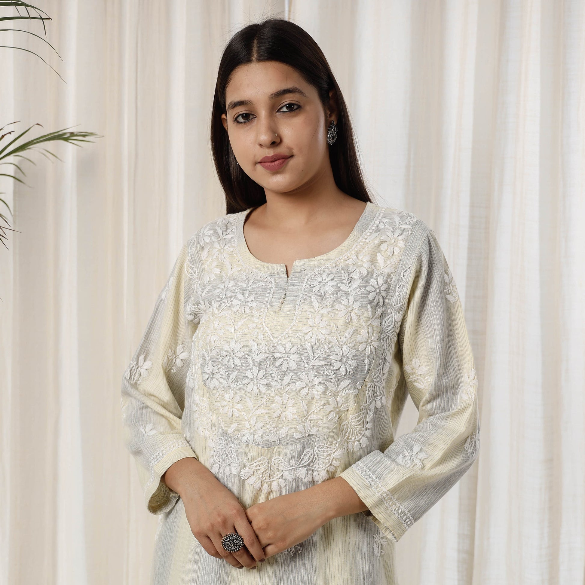 Beige Chikankari Hand Embroidery Soft Cotton Kurta with Palazzo Set
