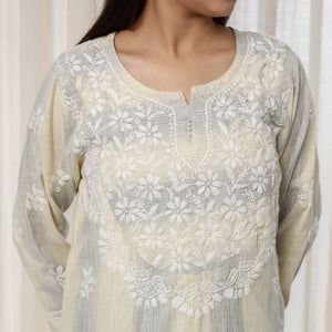 Beige Chikankari Hand Embroidery Soft Cotton Kurta with Palazzo Set