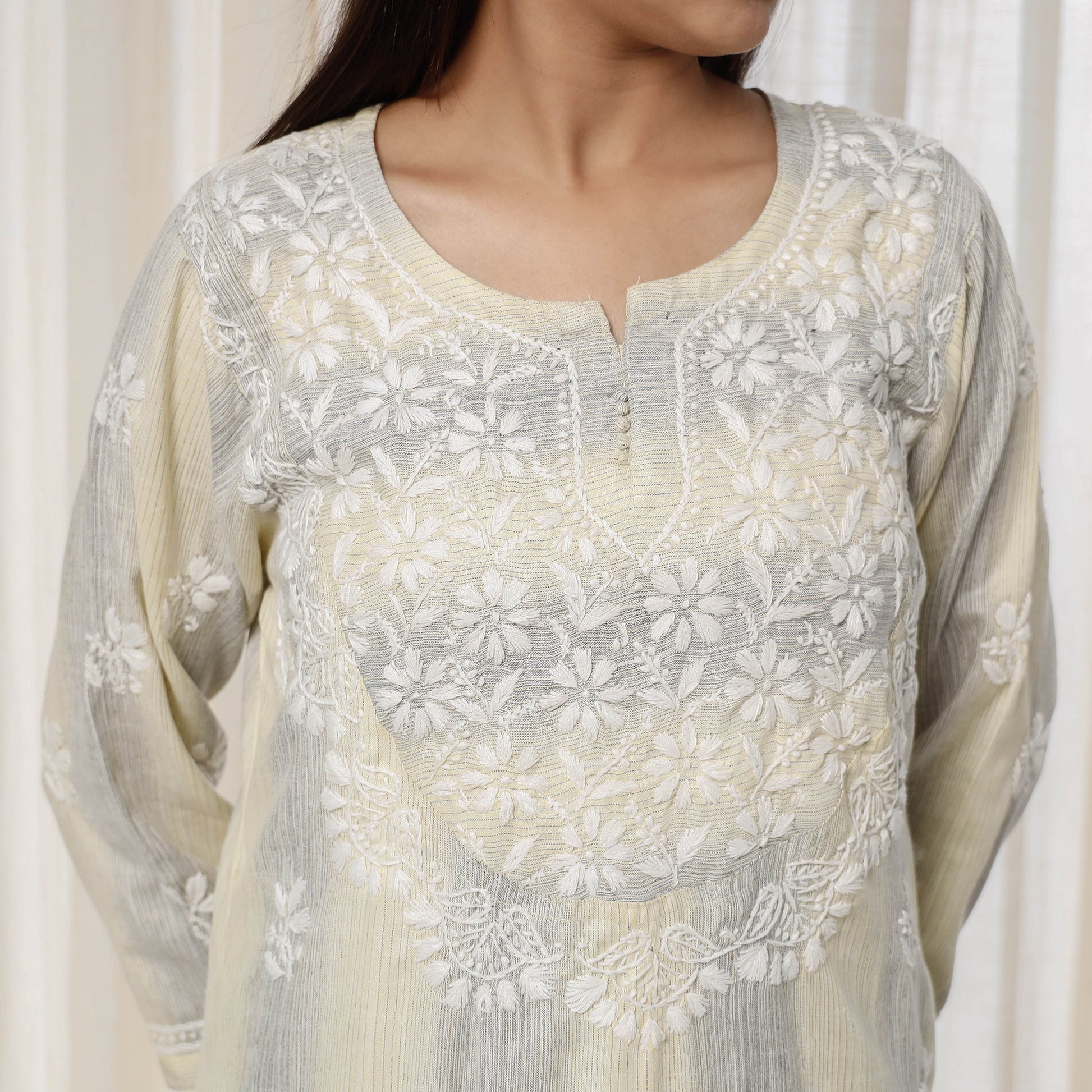 Beige Chikankari Hand Embroidery Soft Cotton Kurta with Palazzo Set