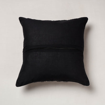 Black - Bagru Block Printed Cotton Cushion Cover (16 x 16 in)
