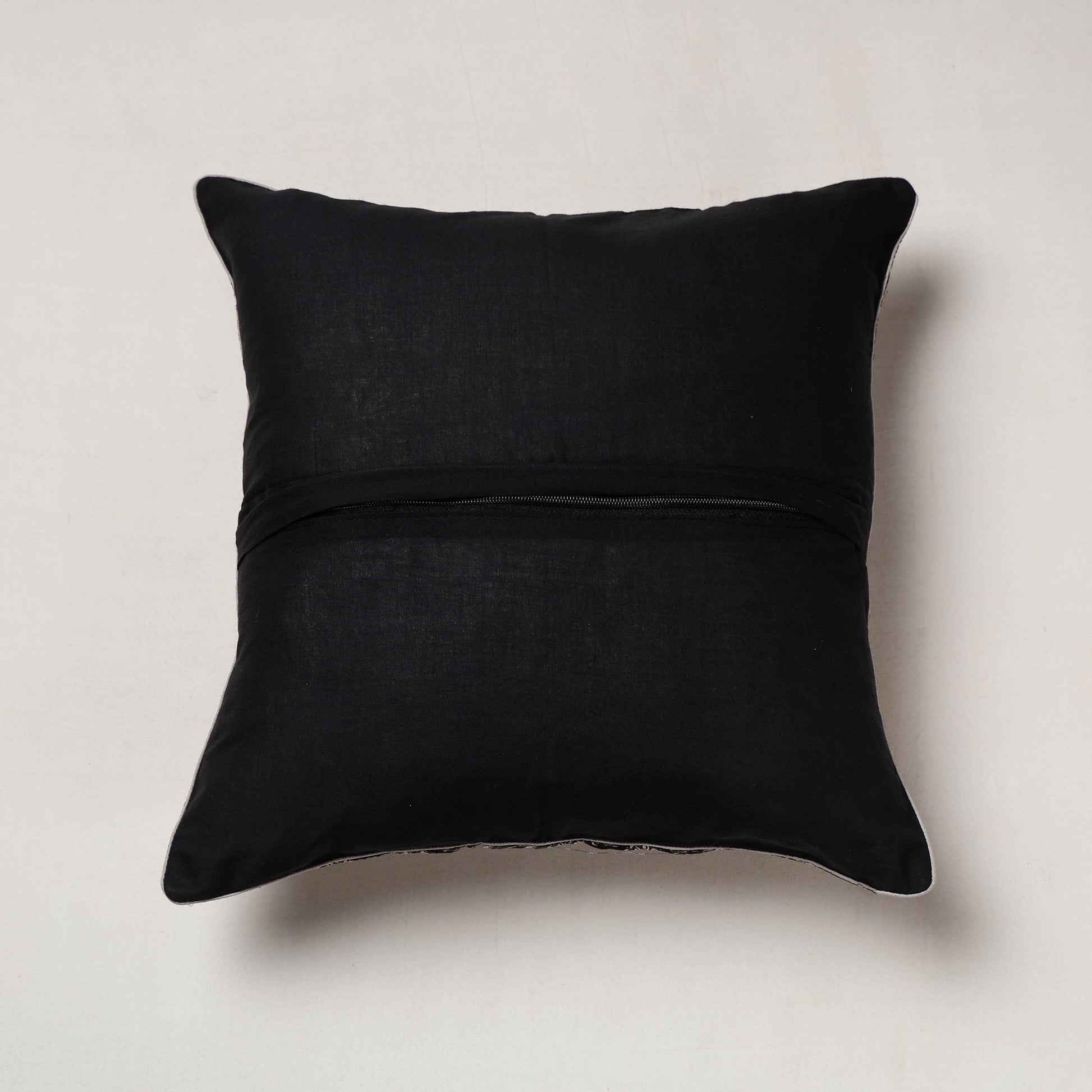 Black - Bagru Block Printed Cotton Cushion Cover (16 x 16 in)