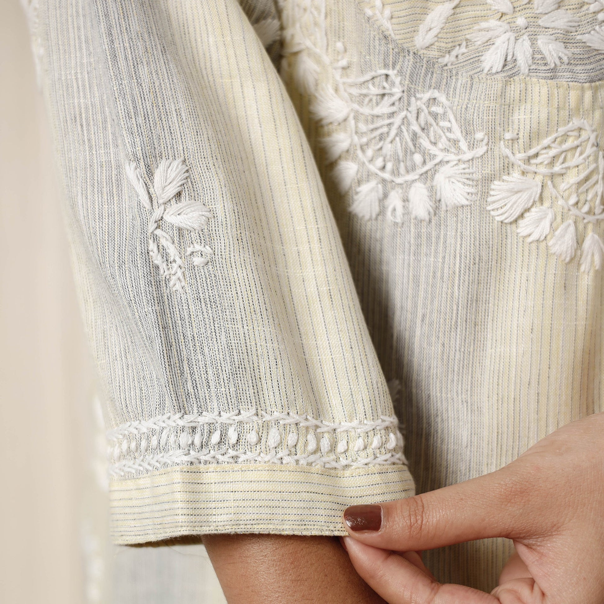 Beige Chikankari Hand Embroidery Soft Cotton Kurta with Palazzo Set