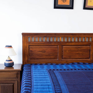 Blue - Bagh Block Printed Natural Dyed Pure Cotton Double Bed Cover (110 x 88 in)