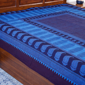 Blue - Bagh Block Printed Natural Dyed Pure Cotton Double Bed Cover (110 x 88 in)