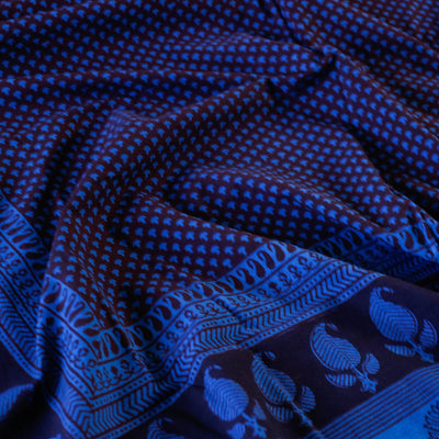 Blue - Bagh Block Printed Natural Dyed Pure Cotton Double Bed Cover (110 x 88 in)