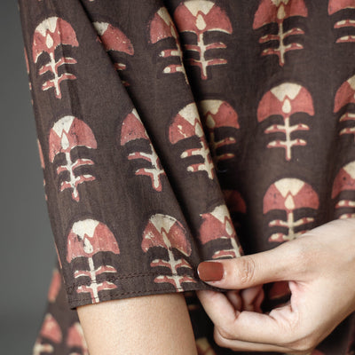 Brown - Akola Block Printed Cotton A-Line Long Kurta