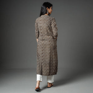 Brown - Akola Block Printed Cotton Long Straight Kurta