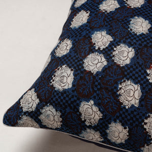 Blue - Bagru Block Printed Cotton Cushion Cover (16 x 16 in)