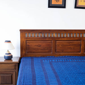 Blue - Bagh Block Printed Natural Dyed Pure Cotton Double Bed Cover (110 x 88 in)