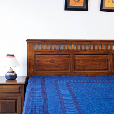 Blue - Bagh Block Printed Natural Dyed Pure Cotton Double Bed Cover (110 x 88 in)