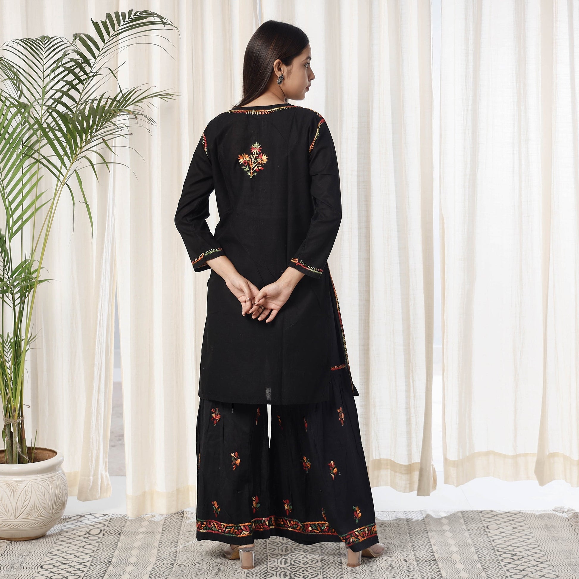 Black - Chikankari Hand Embroidery Cotton Kurta with Sharara Set