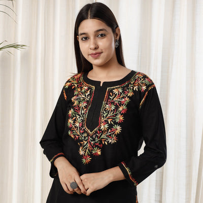 Black - Chikankari Hand Embroidery Cotton Kurta with Sharara Set