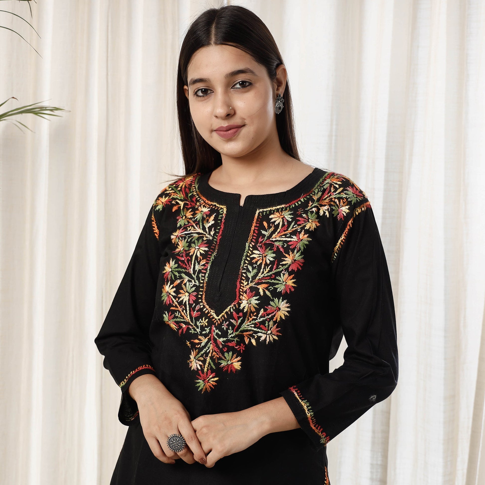 Black - Chikankari Hand Embroidery Cotton Kurta with Sharara Set