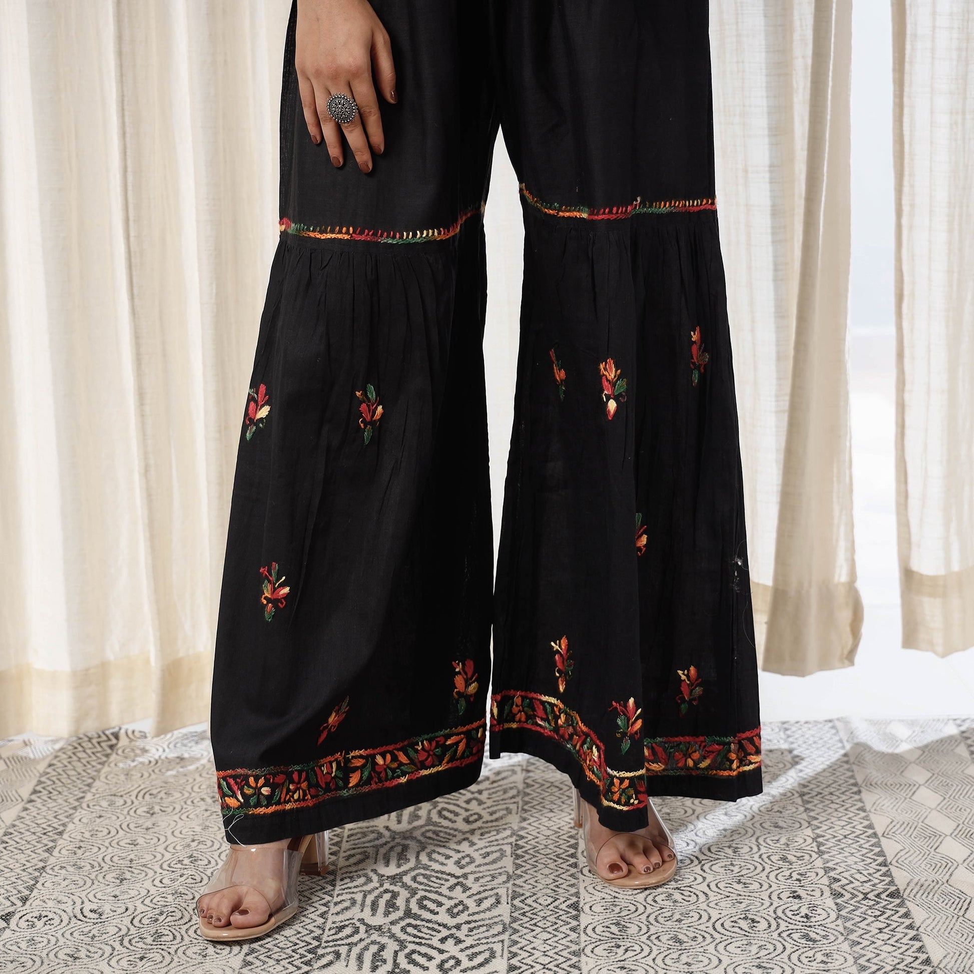 Black - Chikankari Hand Embroidery Cotton Kurta with Sharara Set