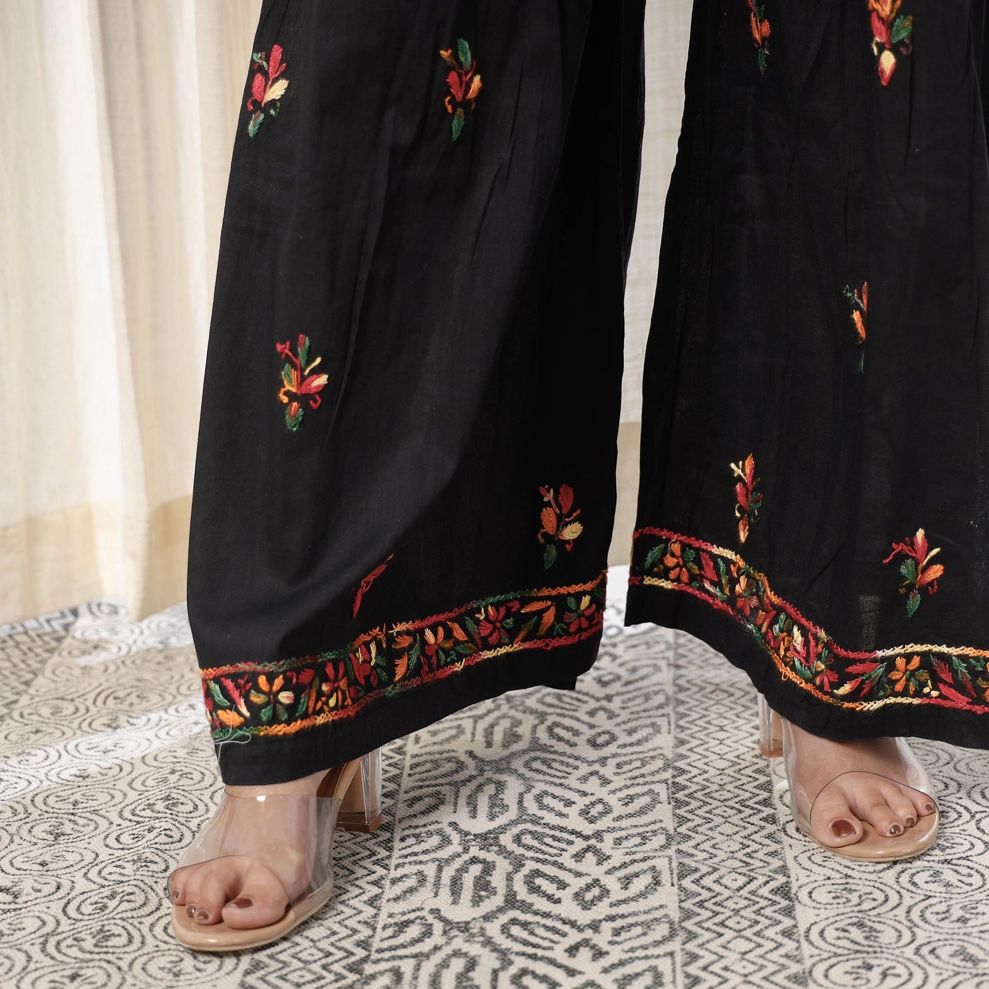 Black - Chikankari Hand Embroidery Cotton Kurta with Sharara Set