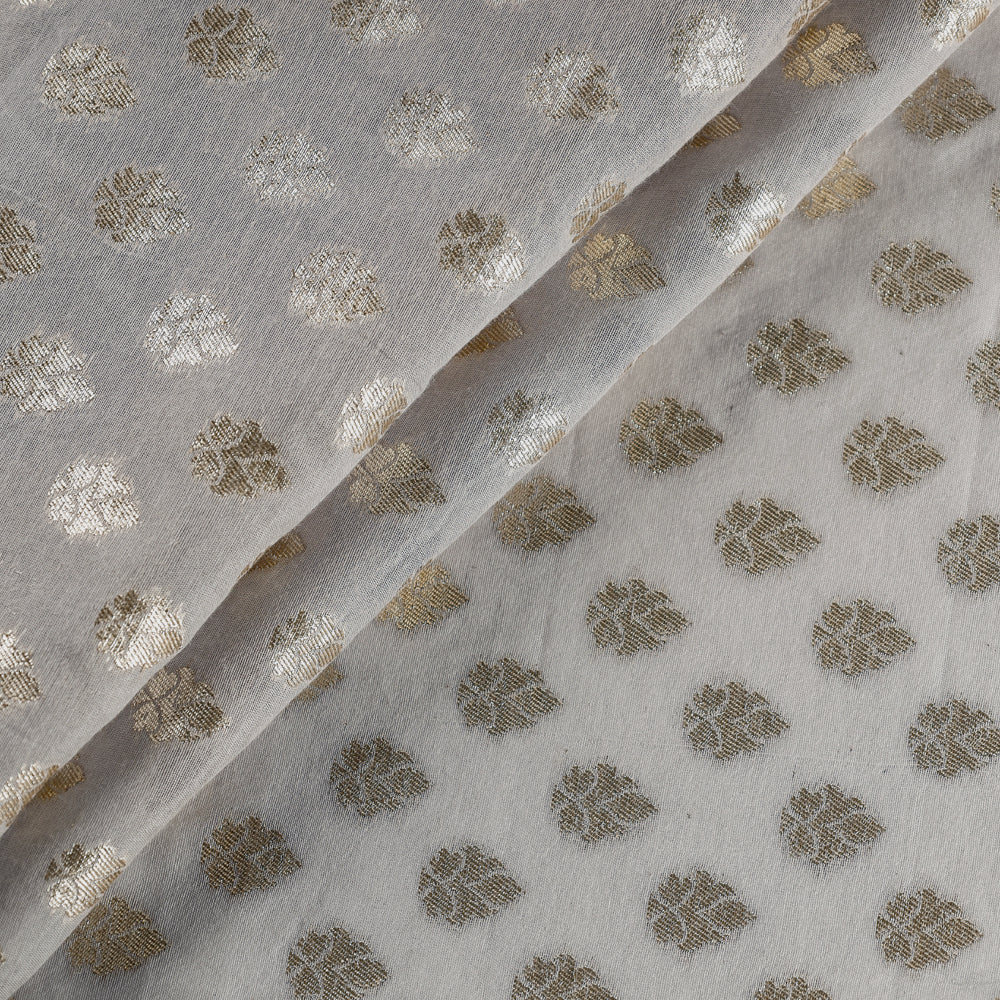 Beige - Pure Banarasi Handwoven Cutwork Zari Buti Silk Cotton Fabric