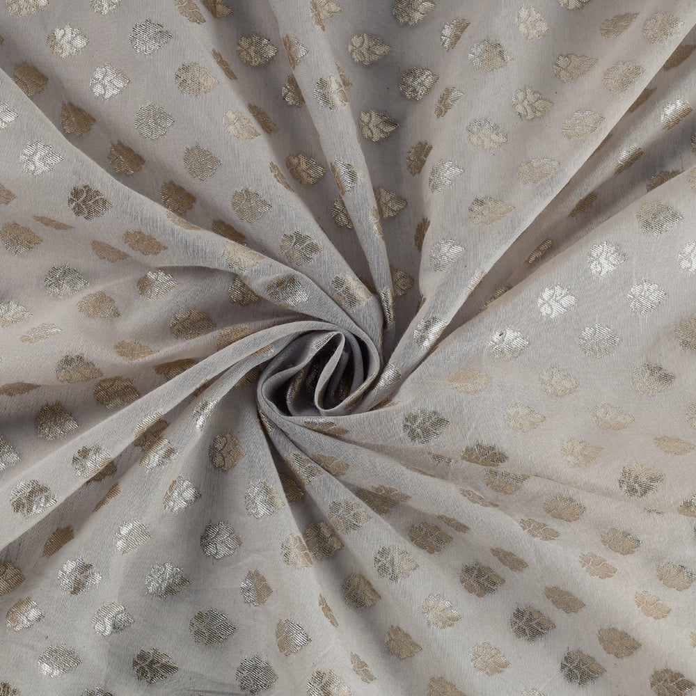 Beige - Pure Banarasi Handwoven Cutwork Zari Buti Silk Cotton Fabric