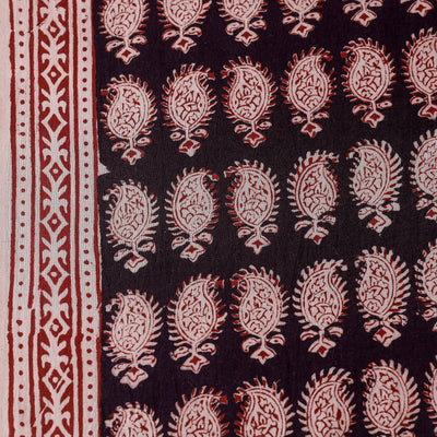 Black - Bagh Block Printed Natural Dyed Cotton Fabric