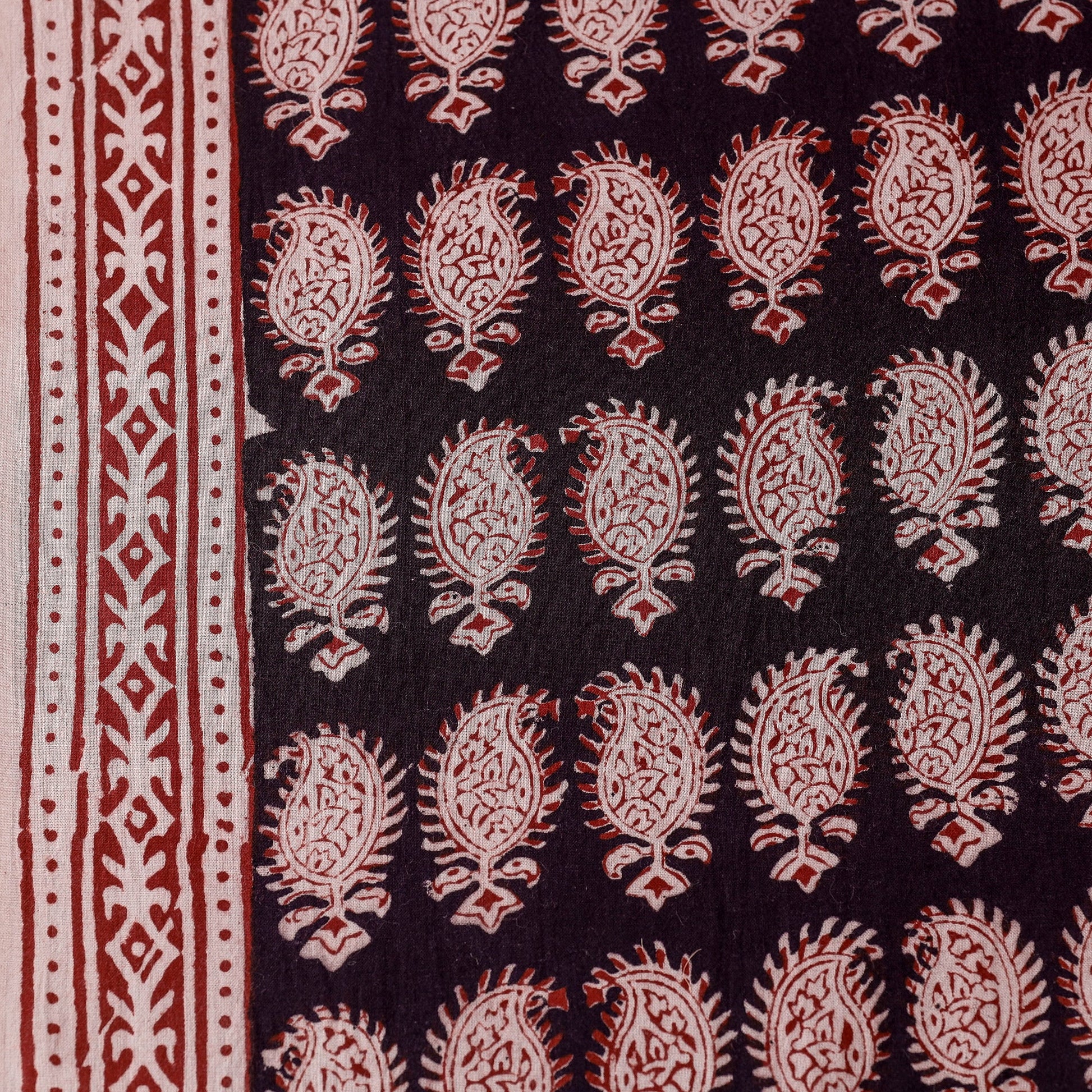 Black - Bagh Block Printed Natural Dyed Cotton Fabric