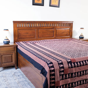 Black - Bagh Block Printed Natural Dyed Pure Cotton Double Bed Cover