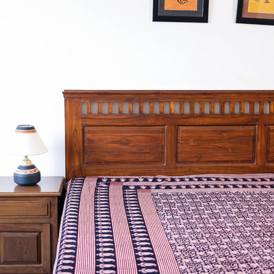 Black - Bagh Block Printed Natural Dyed Pure Cotton Double Bed Cover