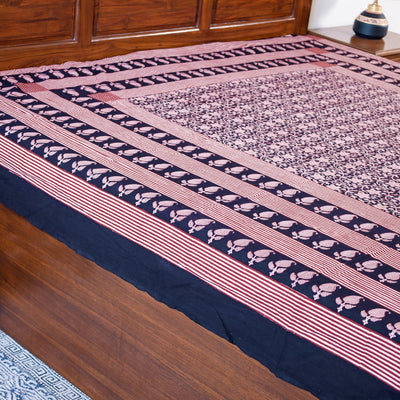 Black - Bagh Block Printed Natural Dyed Pure Cotton Double Bed Cover
