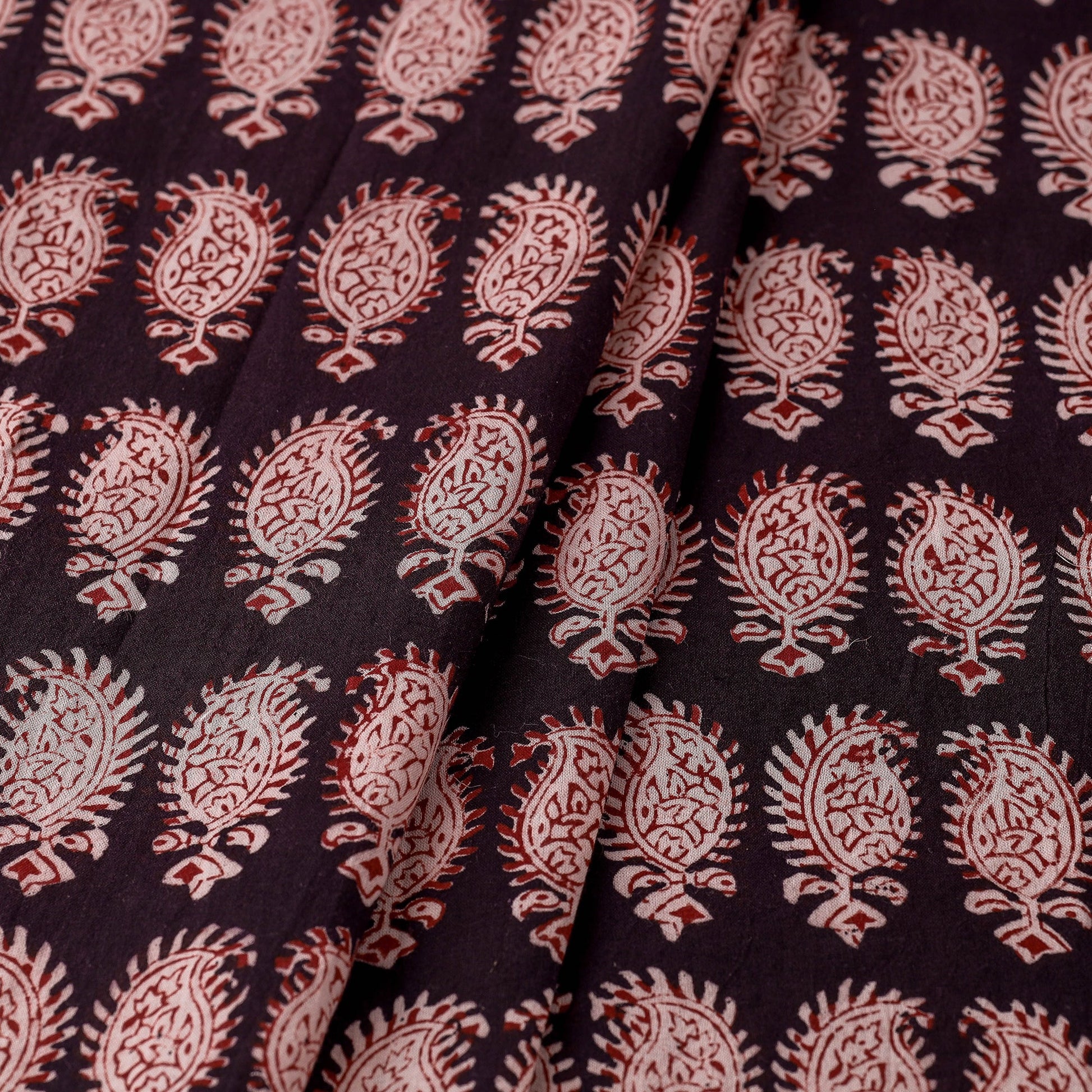Black - Bagh Block Printed Natural Dyed Cotton Fabric