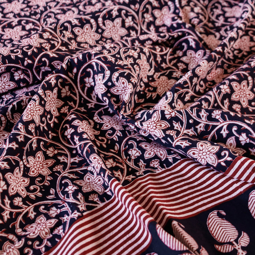 Black - Bagh Block Printed Natural Dyed Pure Cotton Double Bed Cover