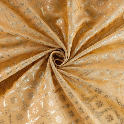 Beige - Pure Banarasi Handwoven Cutwork Zari Buti Silk Cotton Fabric