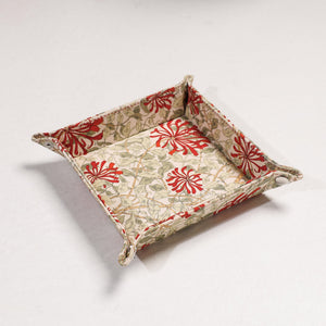 Beige - Floral Printed Handcrafted Basket / Valet Tray (6 x 6 in)