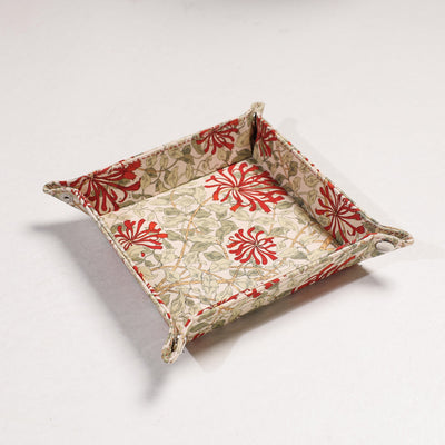 Beige - Floral Printed Handcrafted Basket / Valet Tray (6 x 6 in)