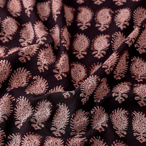 Black - Bagh Block Printed Natural Dyed Cotton Fabric
